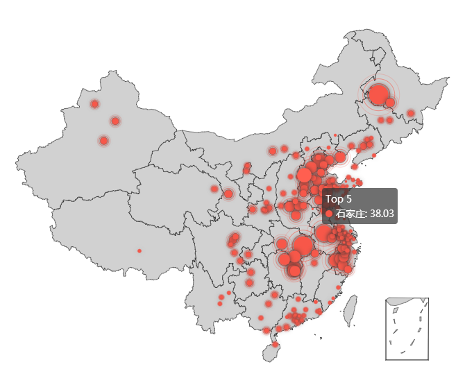 echarts中国地图热门城市分布代码