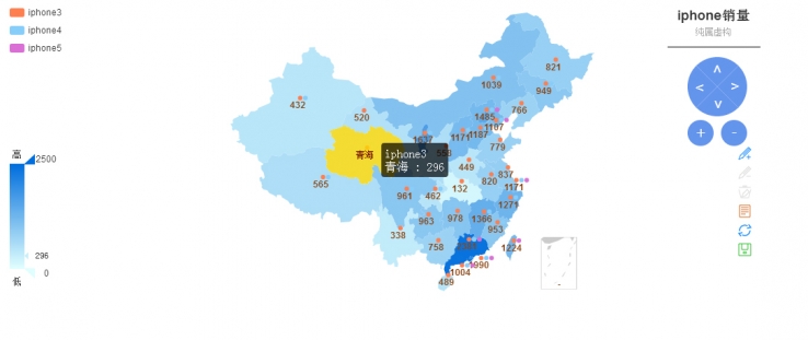 html5 echarts中国地图网络销售分布图表代码
