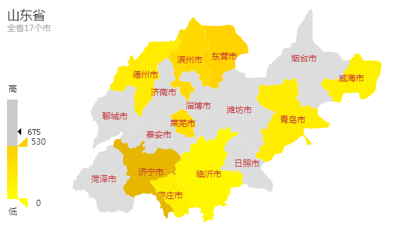 html5 canvas山东省地图分布颜色标记