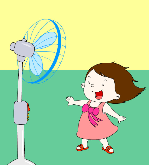 吹风扇的卡通小女孩flash动画