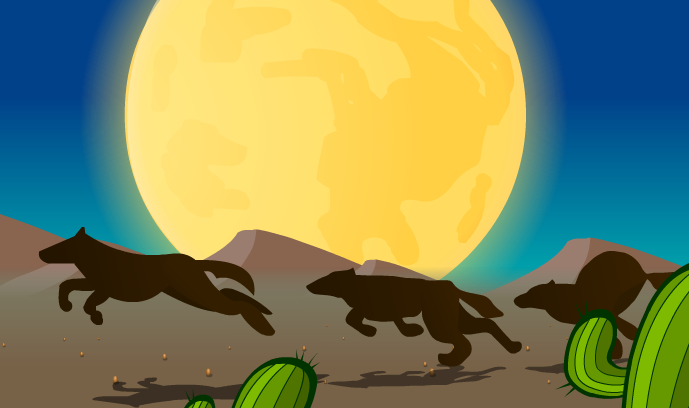 沙漠月光下饿狼奔跑flash动画
