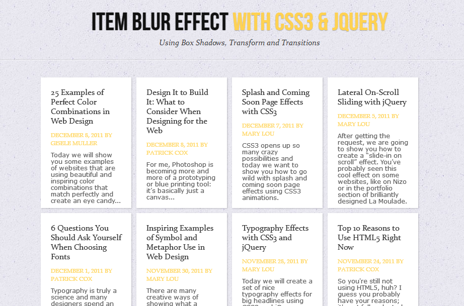 利用jQuery CSS3实现项目模糊效果