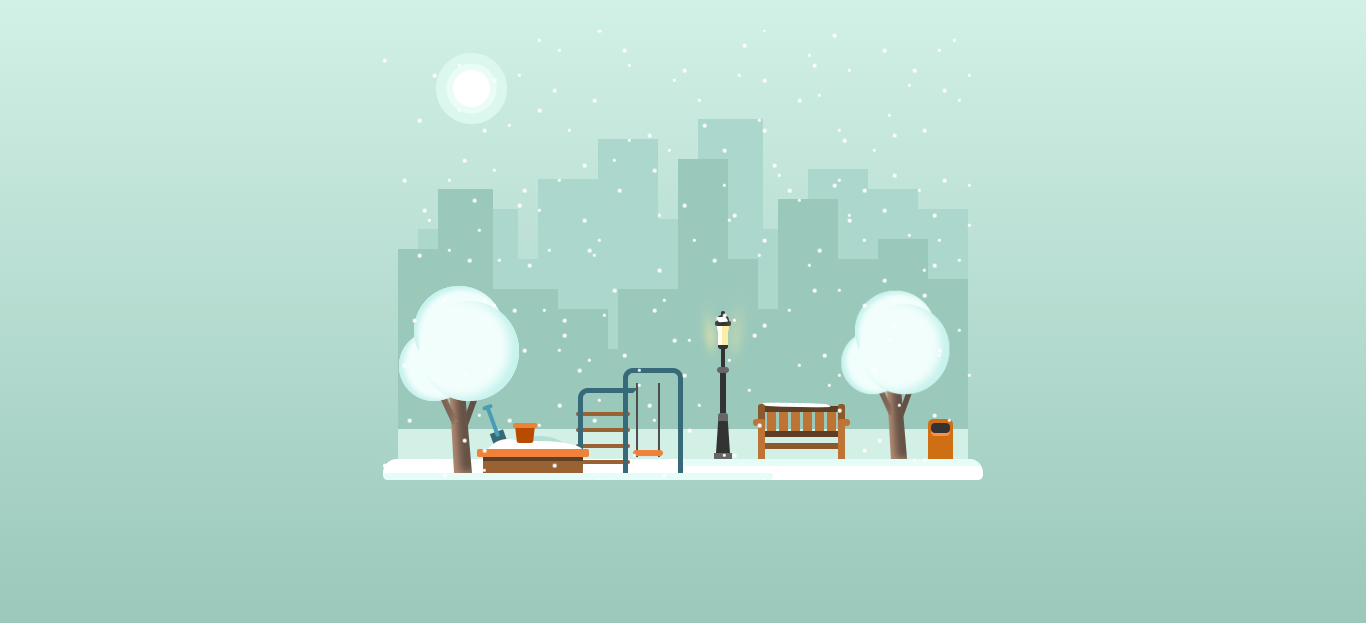 利用CSS3实现冬天公园下雪动画场景特效