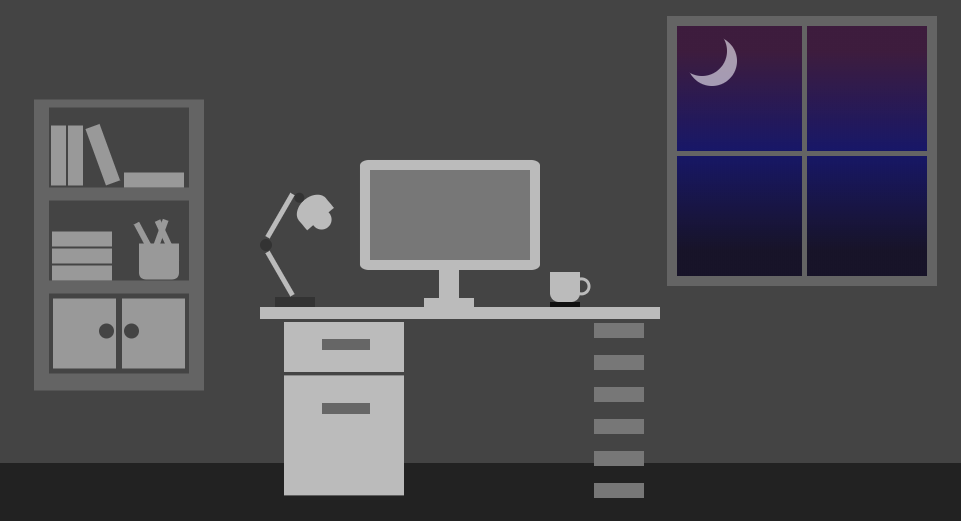 css3夜晚书房电脑桌绘图特效代码下载