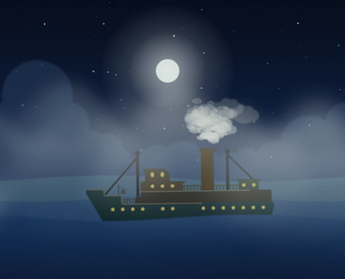 JS夜晚海上轮船动画场景特效代码下载