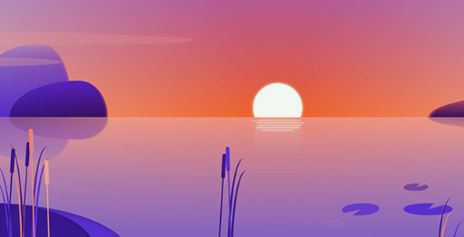 CSS3卡通湖面上日出动画特效代码下载