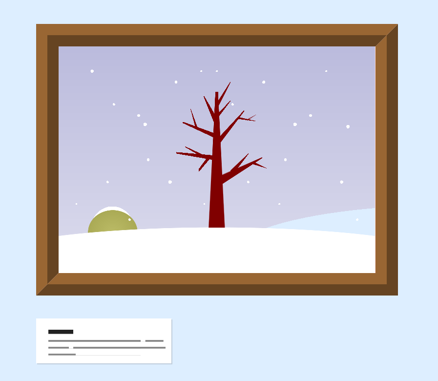 一幅风景画与一棵树互动卡通。滑动显示夏季和冬季之间对比。