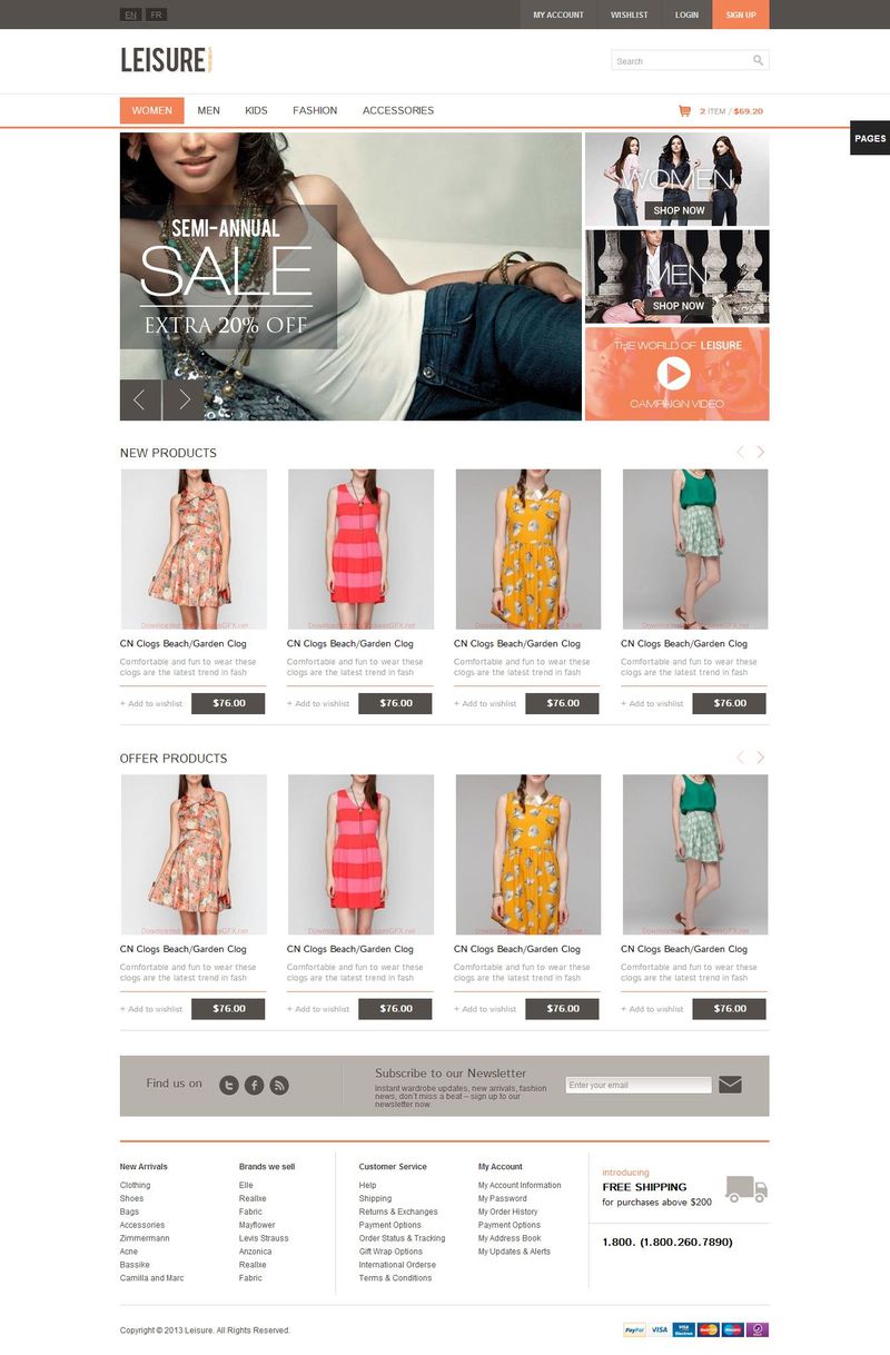 欧美风格的网页女性服装购物商城网站模板整站模板下载