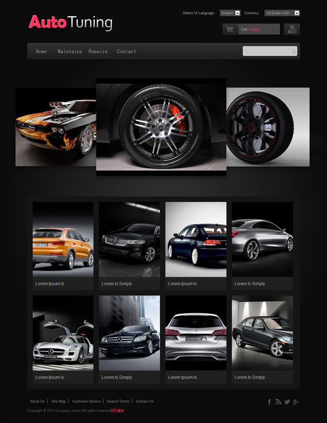 黑色风格的汽车配件网站模板下载