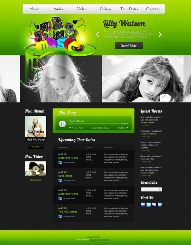 绿色风格的国外音乐试听网站模板下载