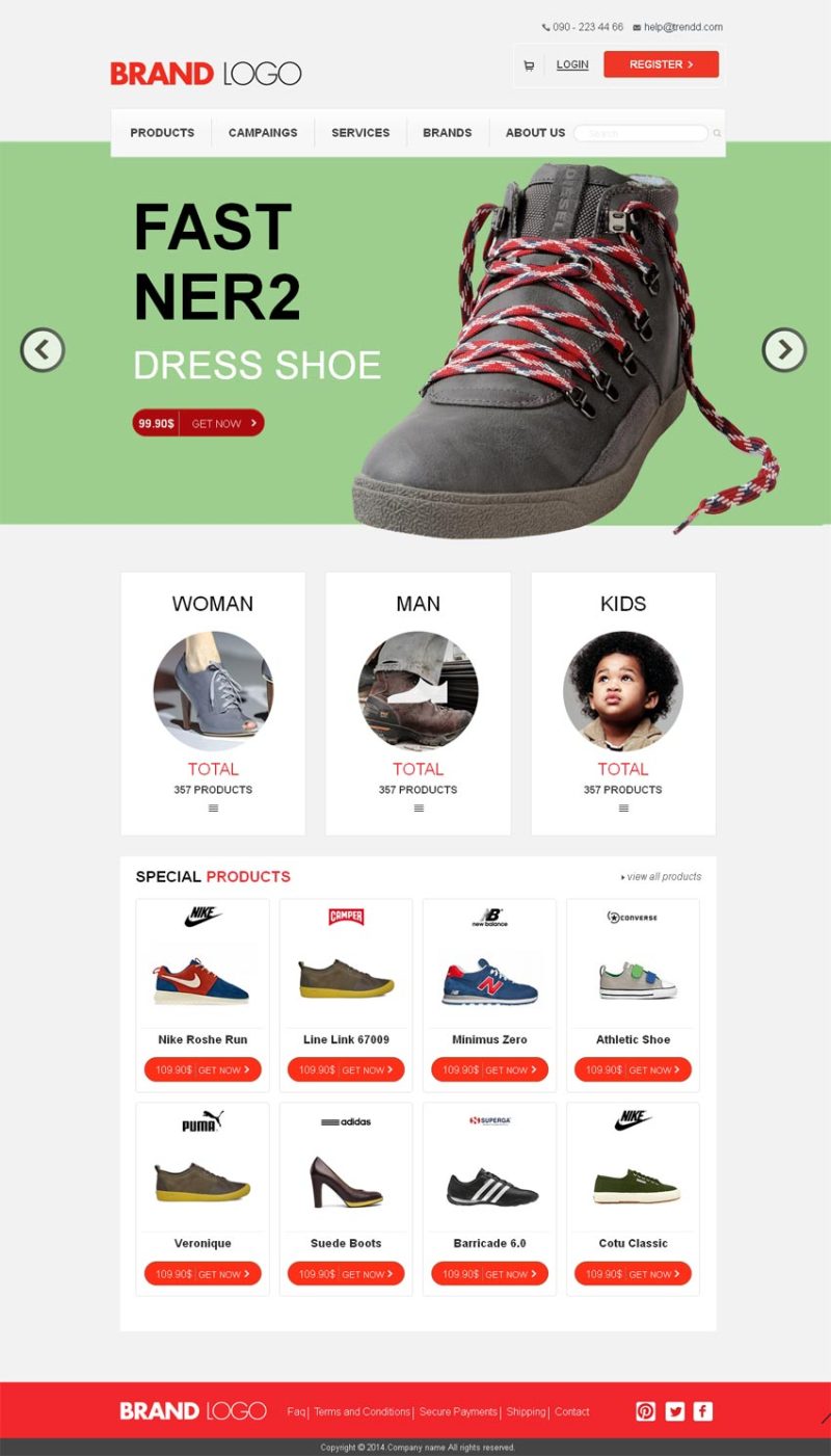 bootstrap响应式运动鞋商城网站模板下载