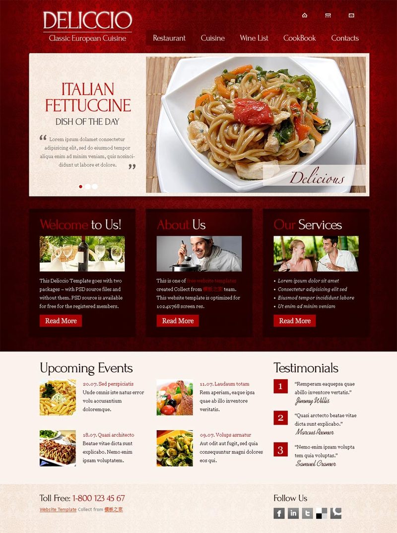 红色风格的饭店网站模板下载