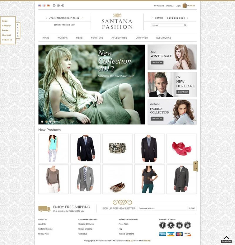 棕灰色风格的国外服装商城网站模板下载