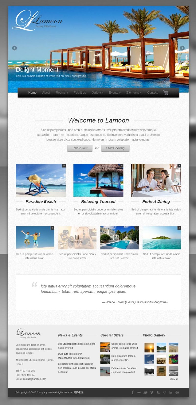 欧美风格的度假旅游网站模板下载