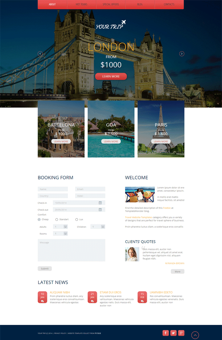 欧美风格的旅游企业网站模板下载