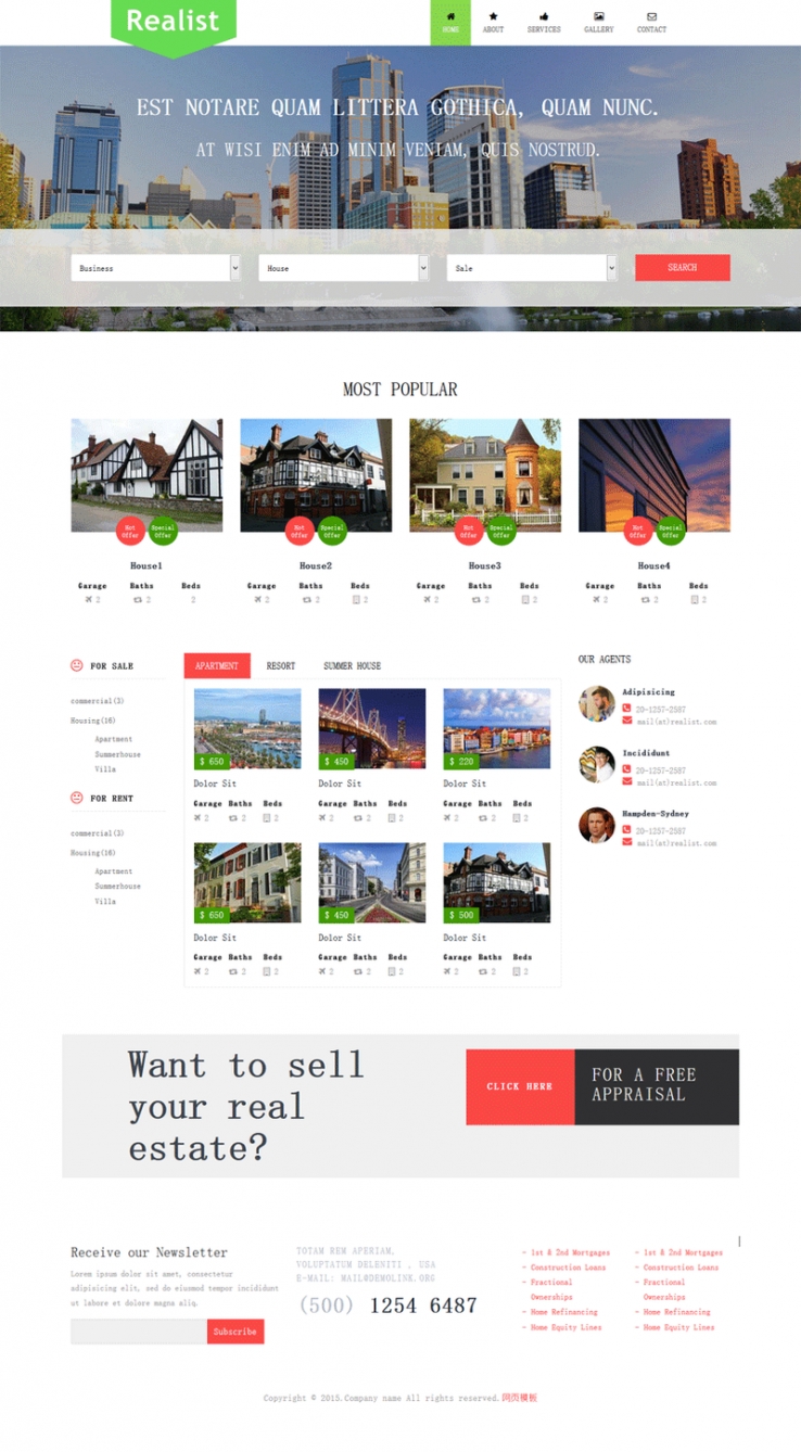 欧美风格的房地产公司网站模板下载
