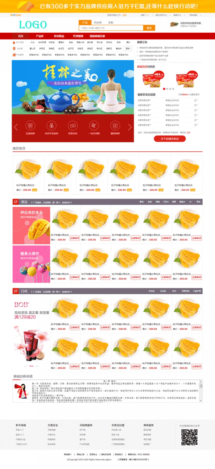 红色风格的购物商城网站模板下载