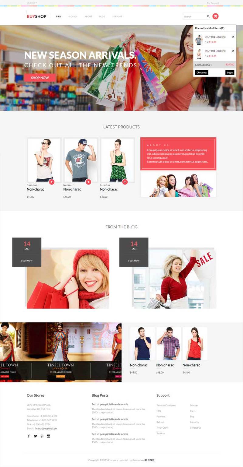 欧美风格的服装购物网站模板下载