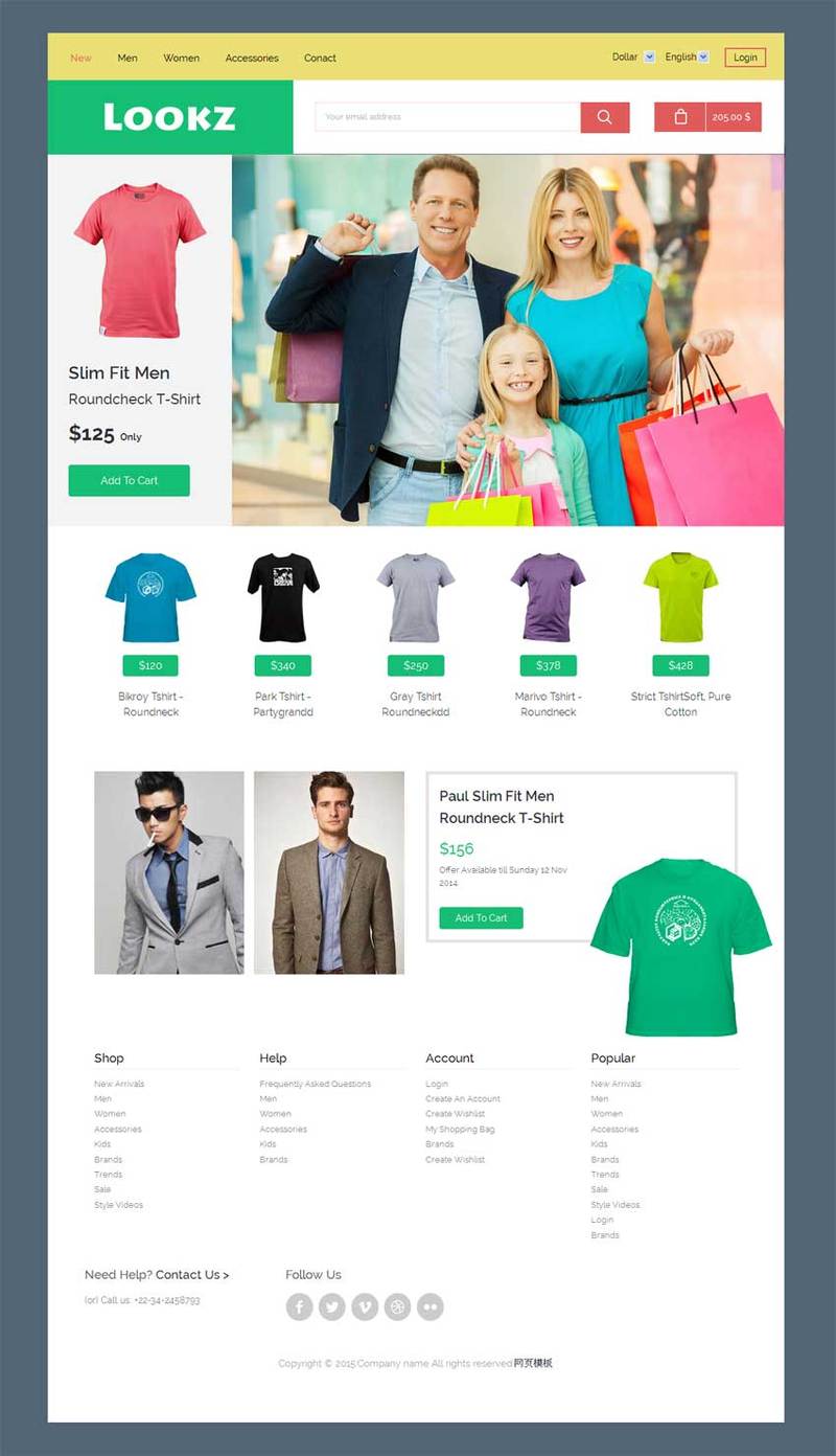 响应式扁平化风格的男装购物商城网站模板下载