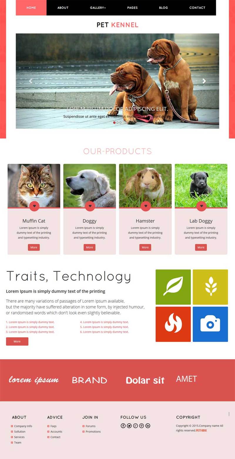 猫狗宠物店粉色风格网页模板下载