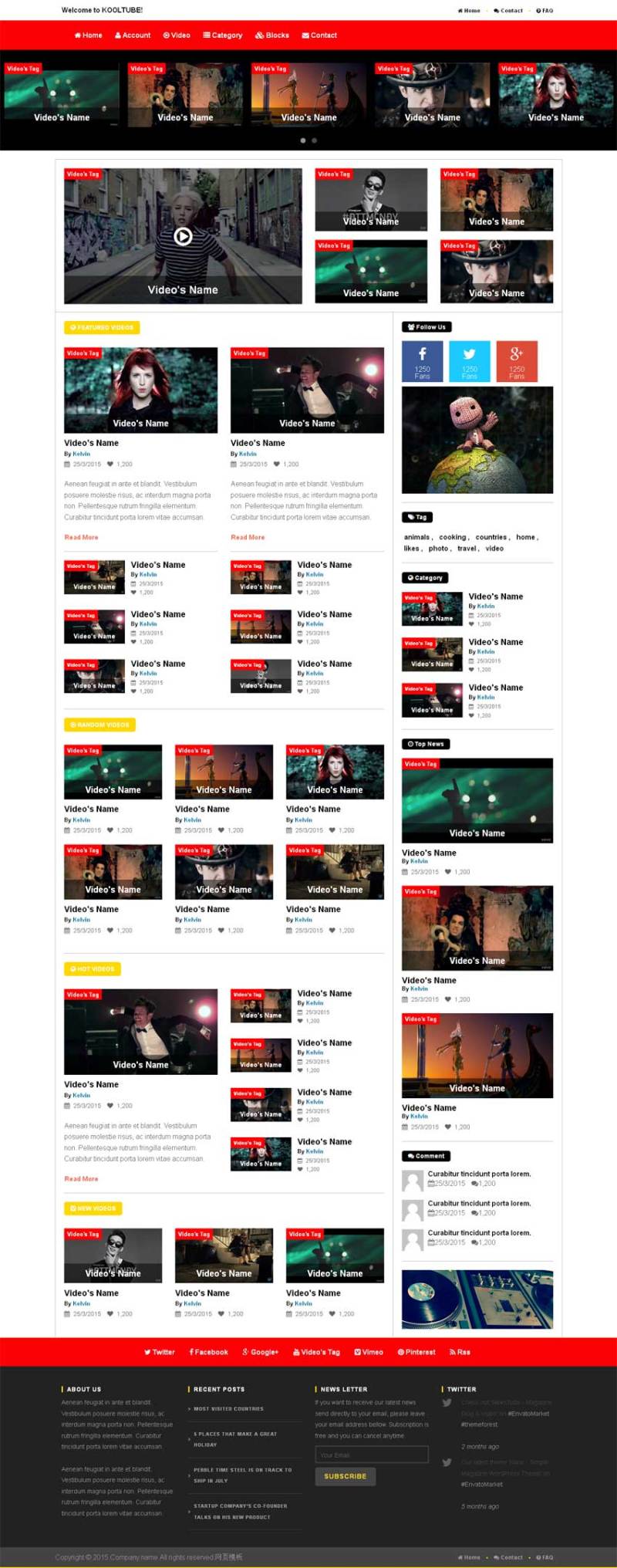 娱乐视频网站红色风格的模板下载