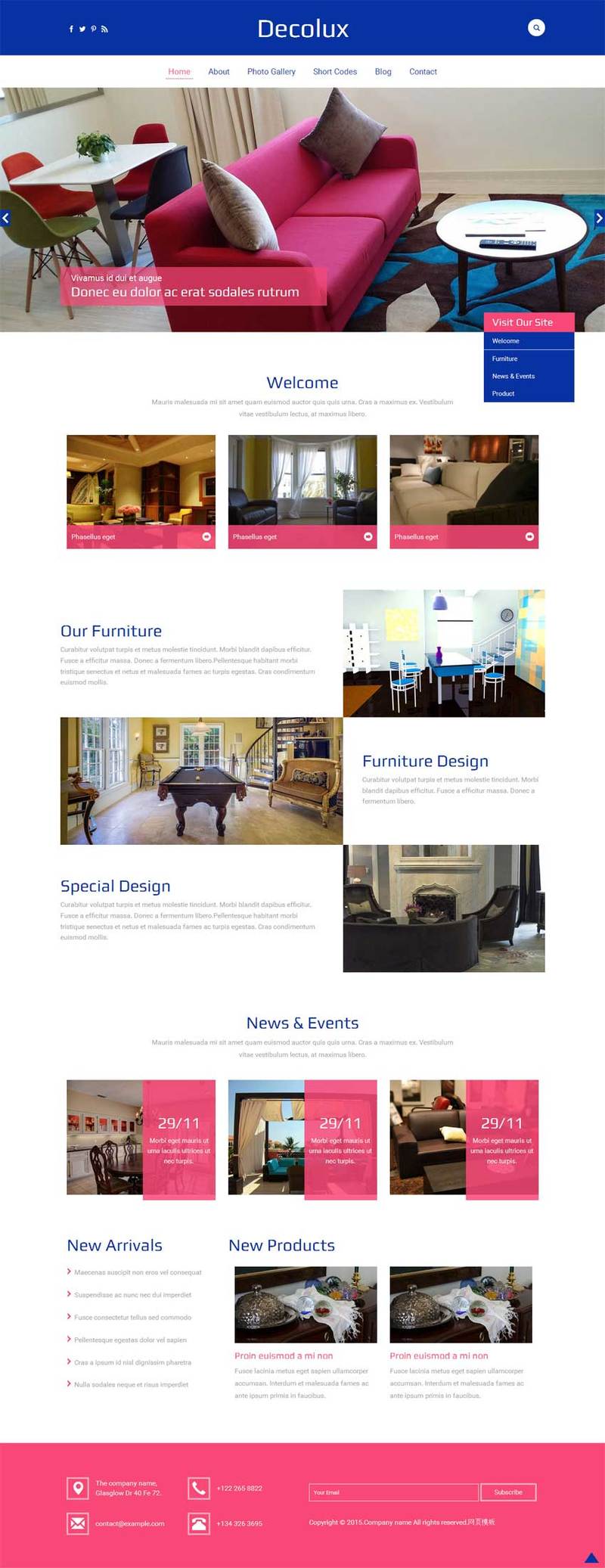 室内家具公司网站粉色风格的模板下载