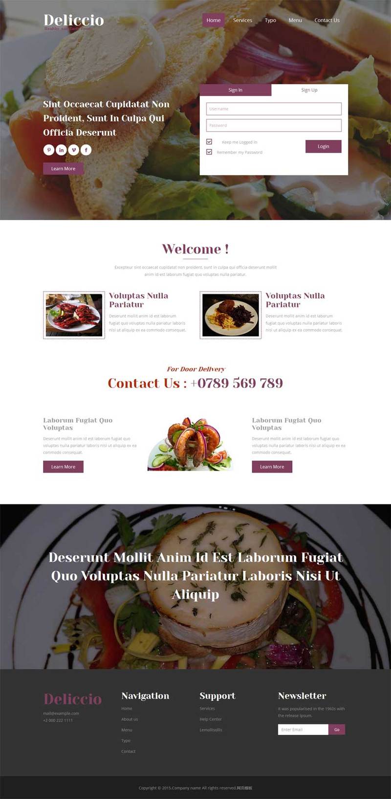 餐饮美食网站紫色风格的模板下载
