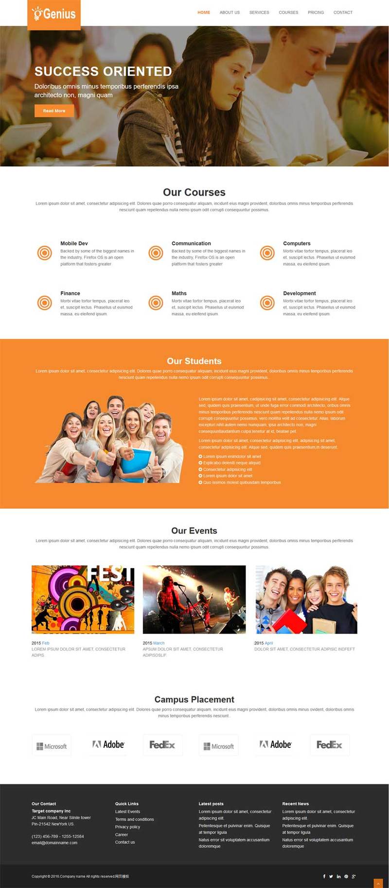 留学生活网站橙色宽屏风格的模板下载