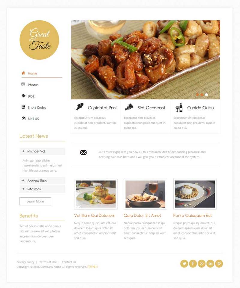 餐饮美食网站白色简洁的模板下载
