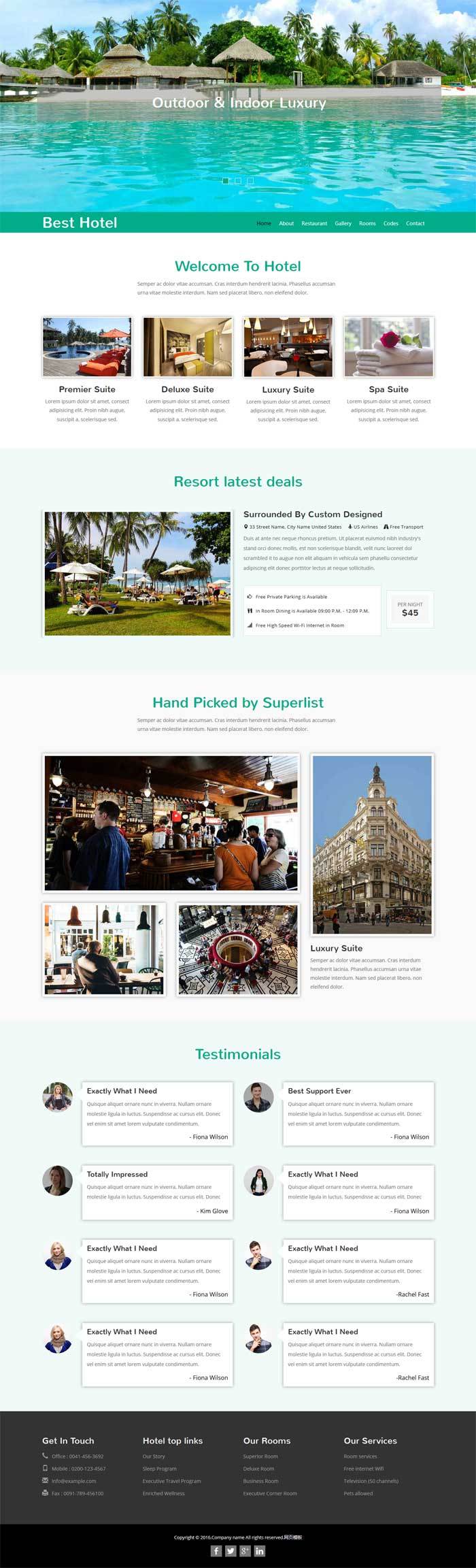 旅游度假酒店绿色欧美风格的模板下载