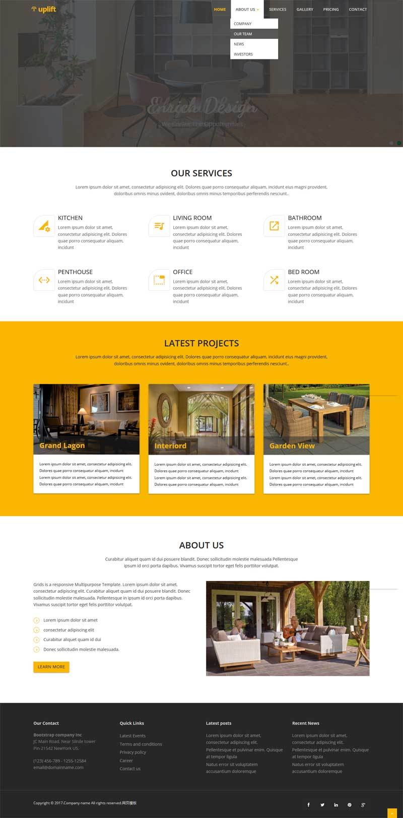 国外家具公司企业网站黄色风格的模板下载