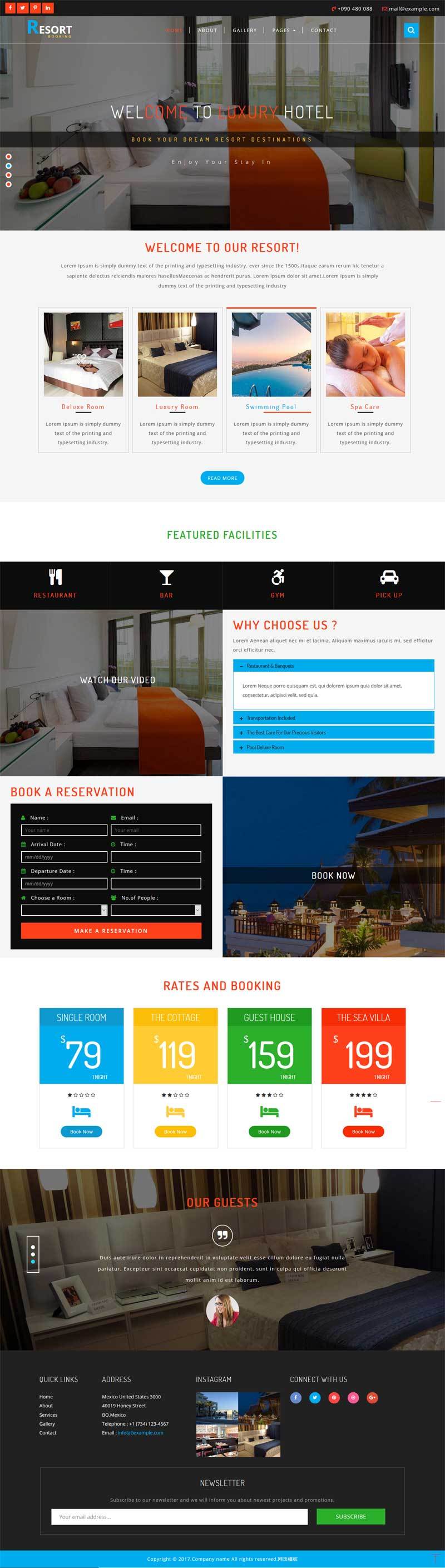 国外旅游度假酒店预订大气的网站模板下载