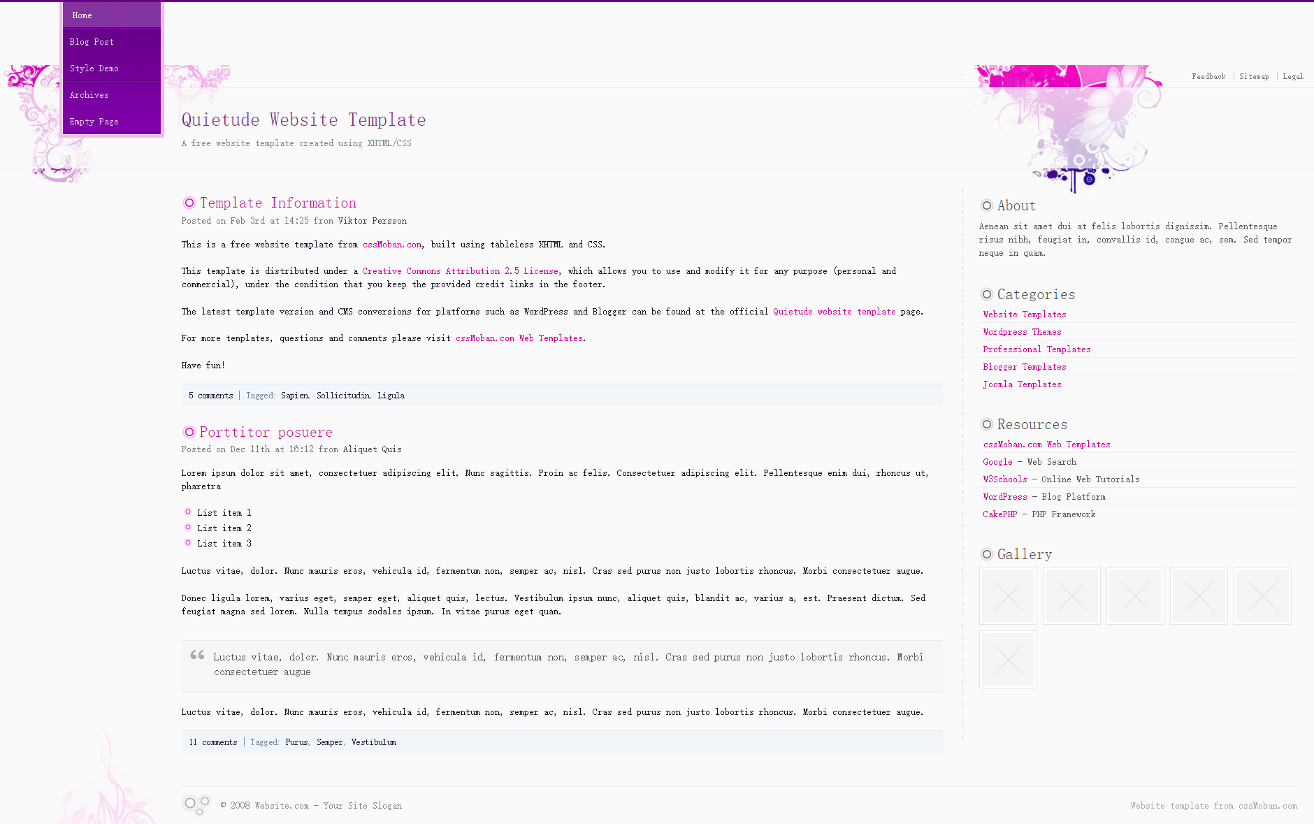 漂亮花纹风格的个性网站模板下载