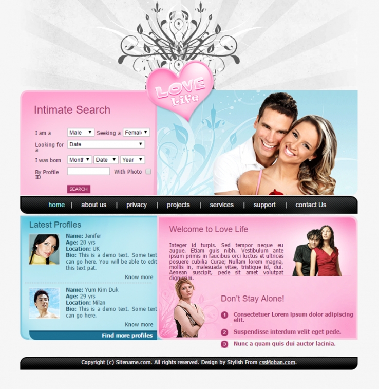 粉色精美风格的婚恋交友网站模板下载