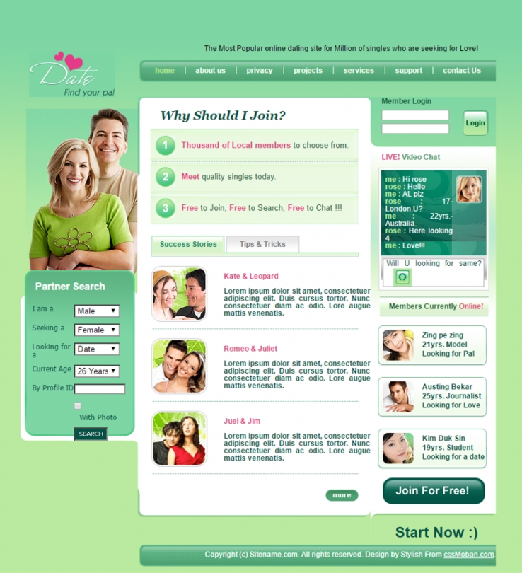 绿色清新风格的婚恋交友网站模板下载