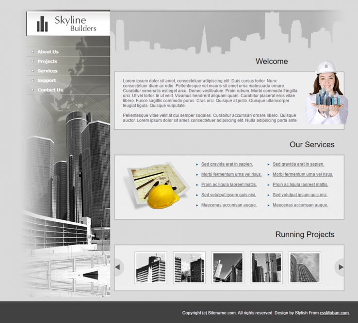 深灰色精美大气的建筑商业网站模板下载