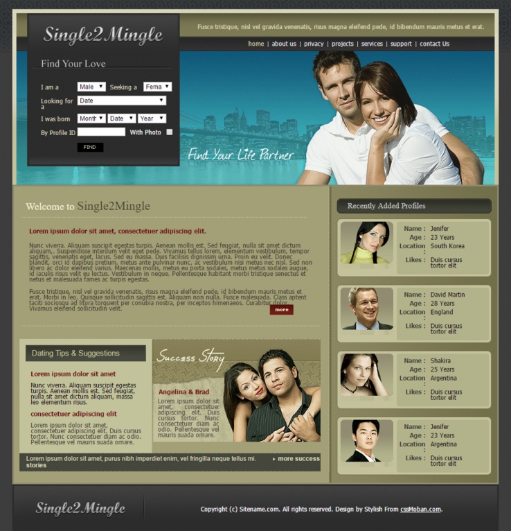 灰色简洁大气的婚恋交友网站模板下载