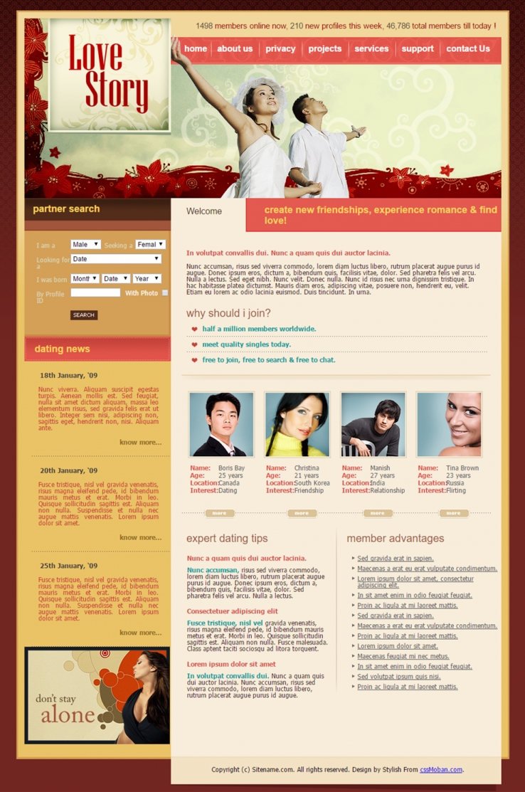 红色甜美风格的婚恋交友网站模板下载