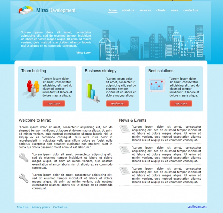 蓝色精美风格的商务企业网站模板下载