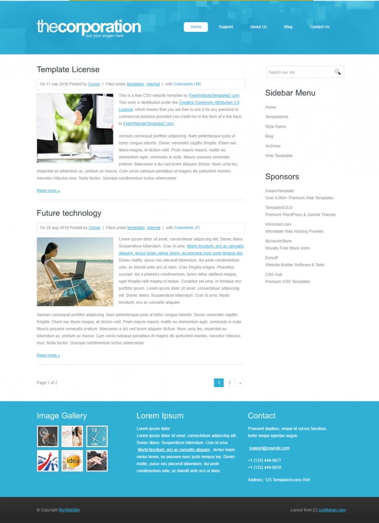 蓝色标准风格的企业博客网站模板下载