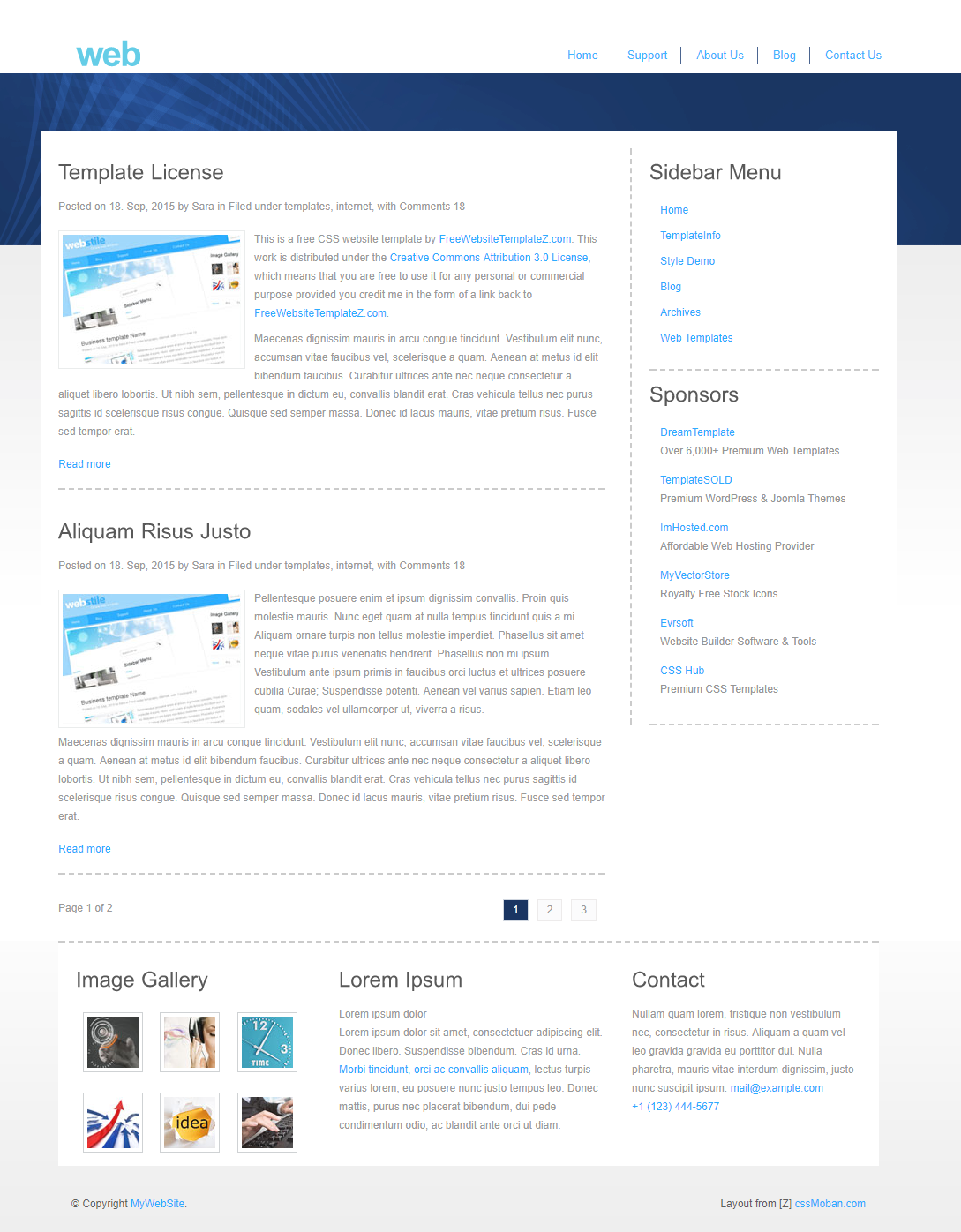 深蓝色简洁风的标准博客网站模板下载