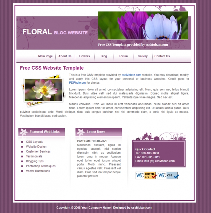 精美风格的紫色花类展示网站模板下载