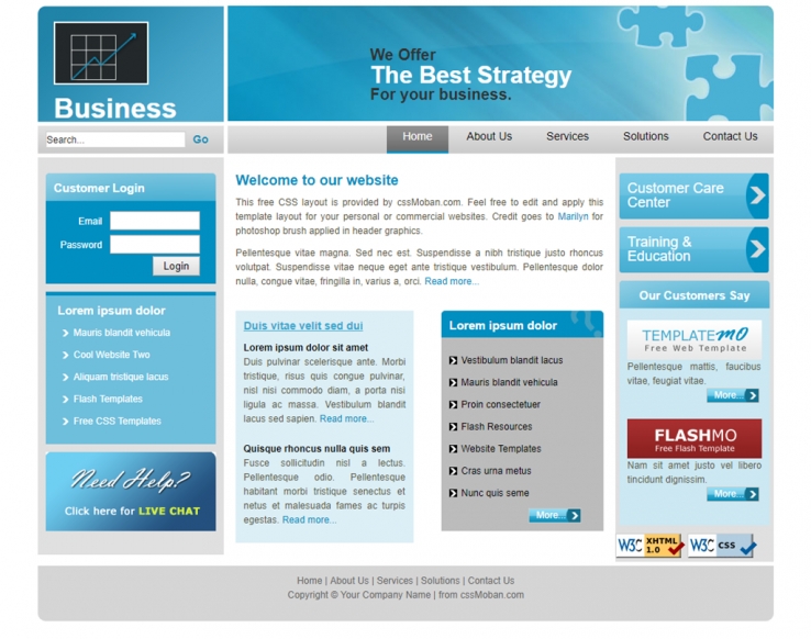 蓝色漂亮风的商务企业网站模板下载