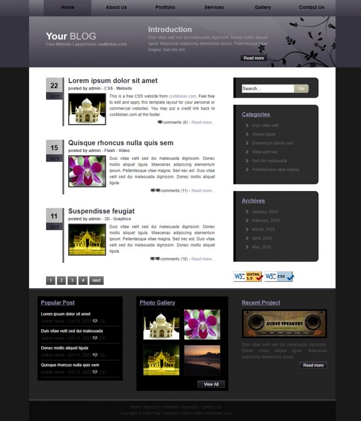 黑色花纹漂亮风格的博客网站模板下载