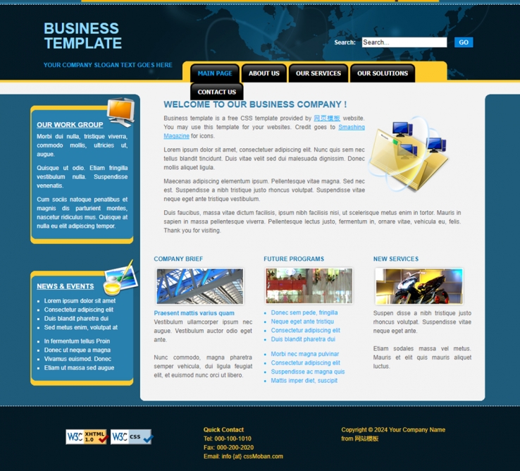 深蓝色精美风的商务企业网站模板下载
