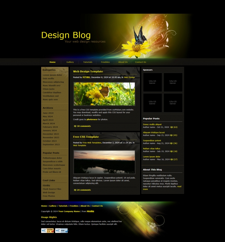 黑色酷炫风的设计类博客网站模板下载