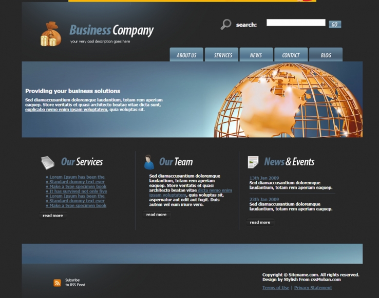 深蓝色国际风的商务企业网站模板下载