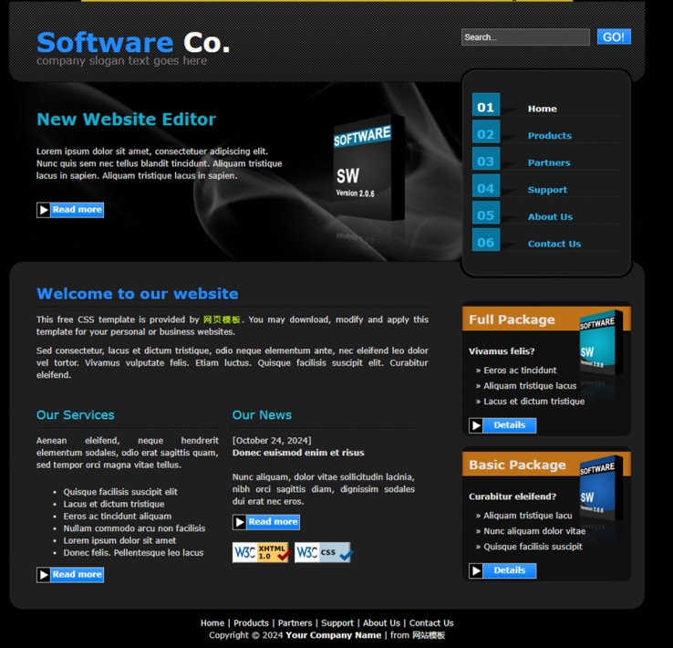 黑色质感风格的软件产品网站模板下载