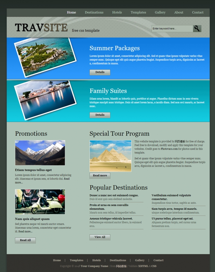 灰色简约风的旅游企业网站模板下载