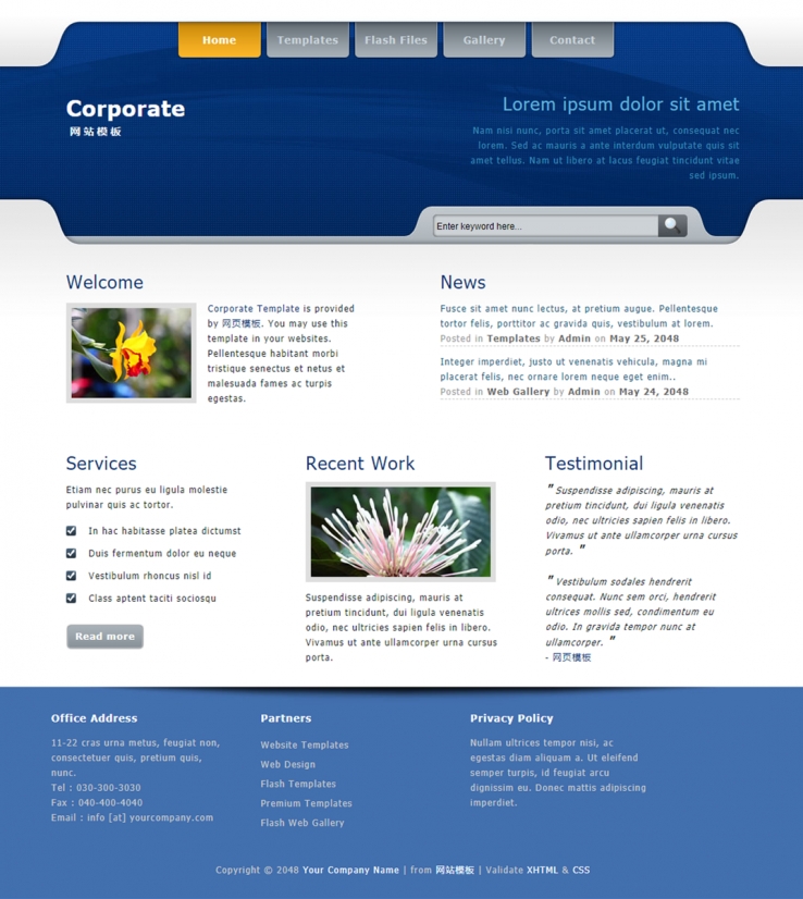 蓝色个性风的整站企业网站模板下载